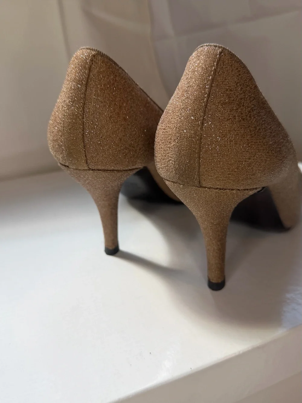 CHANEL Tan and Black Glitter Cap-Toe Flats new